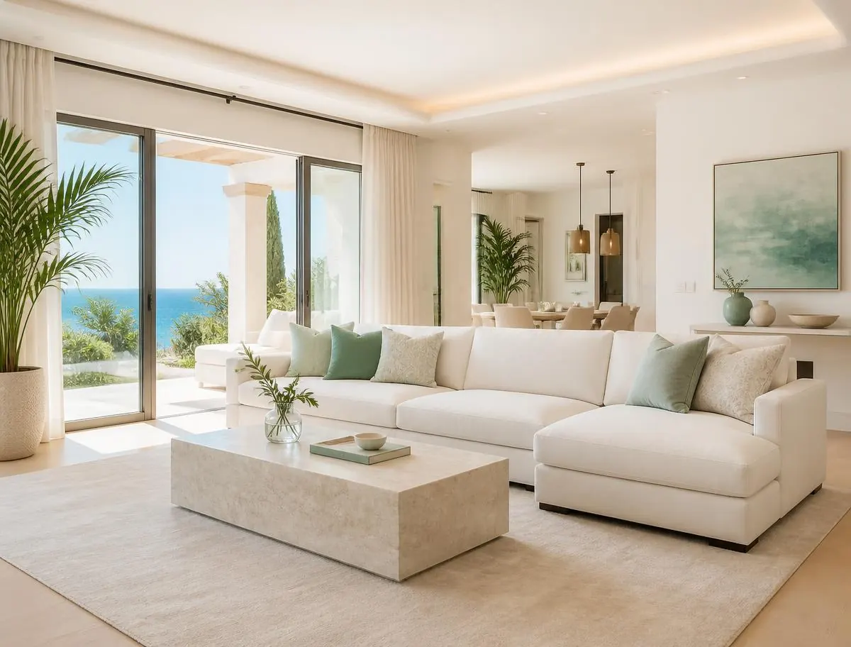 Bright, spotless modern living room after a SHINEX residential cleaning service in Riyadh